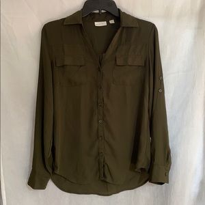 Olive green button down blouse
